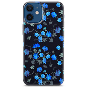 Apple Iphone 12 Mini Uyumlu Kılıf Black Blue-16 Armor Çiçek Yaprak