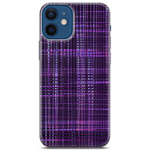 Apple Iphone 12 Mini Uyumlu Kılıf Black Purple-37 Desenli Kareler