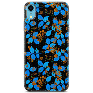 Apple Iphone Xr Uyumlu Kılıf Black Blue-04 Case Mavi Yapraklar