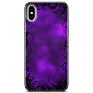 Apple Iphone Xs Uyumlu Kılıf Black Purple-07 Silikon Mor Siyah Gökyüzü