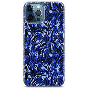 Apple Iphone 12 Pro Max Uyumlu Kılıf Black Blue-30 Kap Mavi Kaplan Desen