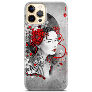 Apple Iphone 12 Pro Uyumlu Kılıf Asian 23 Tam Koruma Kırmızı Çiçekli Kadın