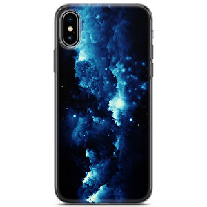 Apple Iphone X Uyumlu Kılıf Black Blue-09 Desenli Kara Bulutlar