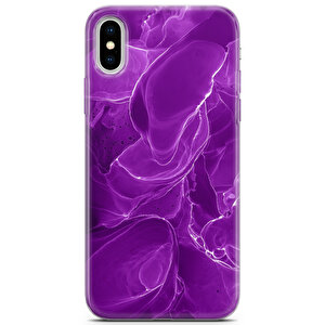 Apple Iphone Xs Uyumlu Kılıf Black Purple-14 Koruyucu Mermer Mor
