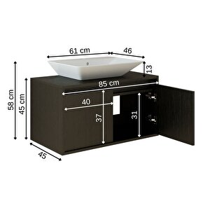 Roomart Ayaksız 2 Kapaklı Lavabolu Ahşap Siyah Suntalam 85 Cm Banyo Dolabı