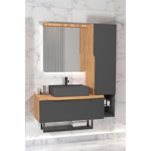 Melody 90 Cm Antrasi̇t Lavabolu Banyo Dolabi  Beyzade / Antrasi̇t - Sol Boy Dolap Dahi̇l