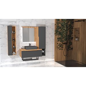 Melody 90 Cm Antrasi̇t Lavabolu Banyo Dolabi  Beyzade / Antrasi̇t - Sağ Boy Dolap Dahi̇l