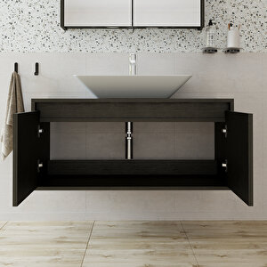 Roomart Ayaksız 2 Kapaklı Lavabolu Ahşap Siyah Suntalam 100 Cm Banyo Dolabı