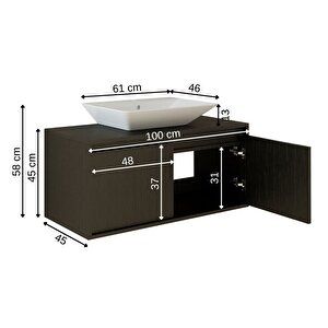 Roomart Ayaksız 2 Kapaklı Lavabolu Ahşap Siyah Suntalam 100 Cm Banyo Dolabı