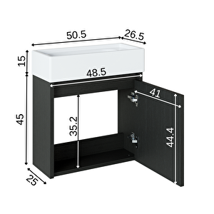 Roomart  Ayaksız Tek Kapaklı Lavabolu 50 Cm Banyo Dolabı