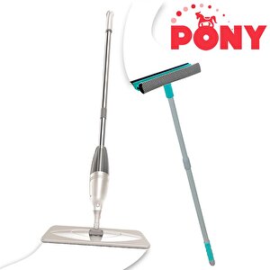 Pony Süper 2 Li̇ Sprey Mop + Teleskopi̇k Saplı Cam Si̇leceği̇ Çekçek Krem Paspas Temi̇zli̇k Seti̇