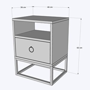 Ferforje Ahşap Tarz Tek Çekmeceli Komodin 46x36x62