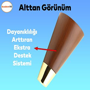 Konik Lüks Mobilya Sehpa Tv Ünitesi Koltuk Ayağı 12 Cm Kahverengi Ahşap Desenli Gold Ayak