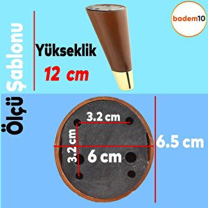 Konik Lüks Mobilya Sehpa Tv Ünitesi Koltuk Ayağı 12 Cm Kahverengi Ahşap Desenli Gold Ayak
