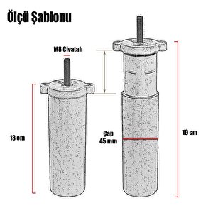 Mobilya Kanepe Baza Koltuk Destek Ayağı 13 Cm M8 Civata Ayarlı Siyah Ayakları