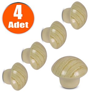 Nobel Mantar Düğme Kulp Çekmece Dolap Kapak Kulpu Kulbu Çam (4 Adet)