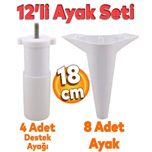 Aspen 12'li Set Mobilya Kanepe Koltuk Tv Ünitesi Ayağı Ayakları Destek 18 Cm Beyaz Konsol