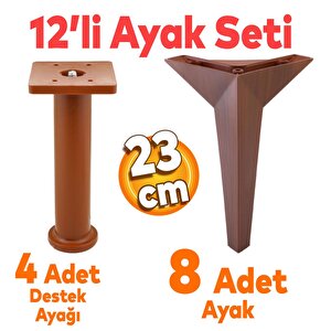 Kale Mobilya Ayağı 12'li Set Tv Ünitesi Konsol Koltuk Kanepe Destek 23 Cm Kahverengi Ayakları