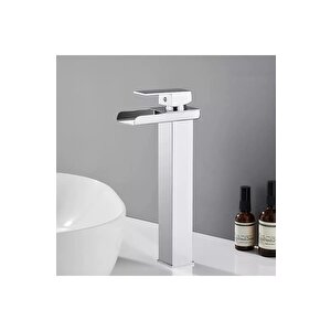 Krom Kare Çanak Lavabo Bataryasi Şelale Model Uzun/yüksek Lavabo Musluğu Çi̇ft Gi̇ri̇şli̇ Armatür