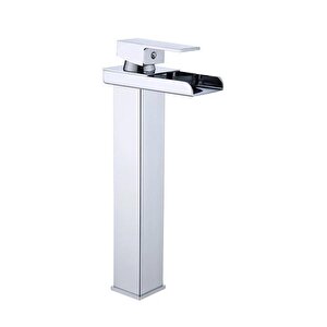 Krom Kare Çanak Lavabo Bataryasi Şelale Model Uzun/yüksek Lavabo Musluğu Çi̇ft Gi̇ri̇şli̇ Armatür