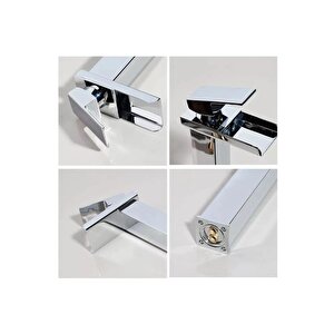 Krom Kare Lavabo Bataryasi Yeni̇ Şelale Model Yüksek Kali̇te Lüks Lavabo Musluğu Çi̇ft Gi̇ri̇şli̇ Armatür