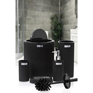 Mina Siyah Çizgili Yuvarlak Banyo Seti