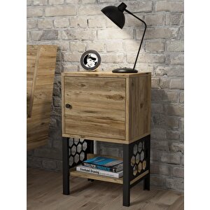 Wood'n Love Maria Dolaplı Raflı Metal Ayaklı Komodin - Atlantik Çam / Siyah