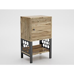 Wood'n Love Maria Dolaplı Raflı Metal Ayaklı Komodin - Atlantik Çam / Siyah