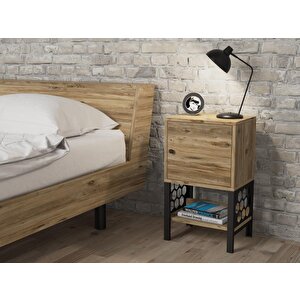Wood'n Love Maria Dolaplı Raflı Metal Ayaklı Komodin - Atlantik Çam / Siyah