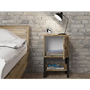 Wood'n Love Maria Dolaplı Raflı Metal Ayaklı Komodin - Atlantik Çam / Siyah