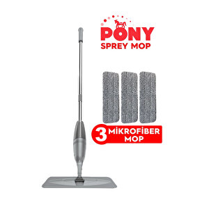 Pony Sprey Mop 3 Mi̇krofi̇ber Mop Set Gri̇