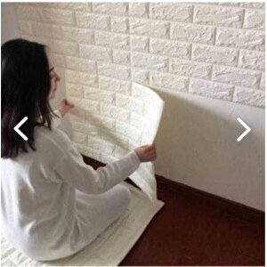 3d Beyaz Tuğla Panel 77x70 Cm Kendinden Yapışkanlı Yastık Panel Duvar Paneli