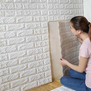 3d Beyaz Tuğla Panel 77x70 Cm Kendinden Yapışkanlı Yastık Panel Duvar Paneli