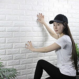 3d Beyaz Tuğla Panel 77x70 Cm Kendinden Yapışkanlı Yastık Panel Duvar Paneli