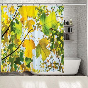 Baskılı Duş Perde Sonbahar Manzaralı Liriodendron Ağaç Desenli 175x180 cm