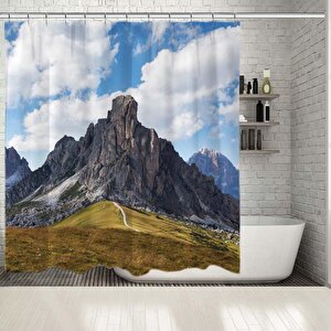 Baskılı Duş Perde Doğa Manzaralı Bulut Dağ Deseni 175x180 cm