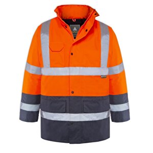 Yüksek Görünürlük İki Ton Astarlı İş Kabanı -turuncu Lacivert XL