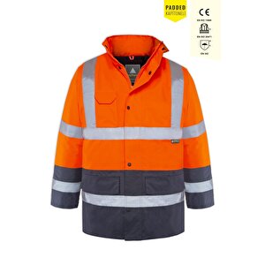 Yüksek Görünürlük İki Ton Astarlı İş Kabanı -turuncu Lacivert 3XL