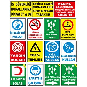 Atölye Fabrika İşyeri İş Güvenliği Uyarı Levhası -15 Adet Pvc Levha