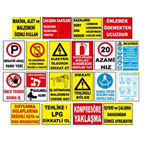 Atölye Fabrika İşyeri İş Güvenliği Uyarı Levhası -20 Adet Pvc Levha