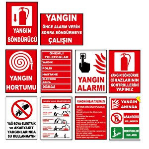 Atölye Fabrika İnşaat İşyeri İş Güvenliği Yangın Uyarı Levhası -10 Adet Pvc Levha