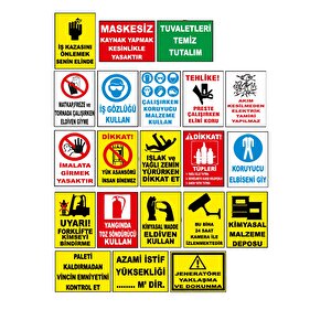 Atölye Fabrika İşyeri İş Güvenliği Uyarı Levhası -21 Adet Pvc Levha