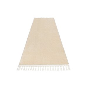 Comfort Puffy Ponpon Saçaklı Peluş Halı Yolluk Bej 150x150 cm