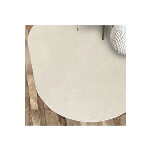 Oval Comfort Puffy Overloklu Peluş Halı Yolluk Ekru 120x550 cm