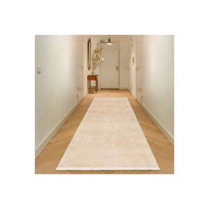 Comfort Puffy Düz Saçaklı Peluş Halı Yolluk Bej 80x350 cm