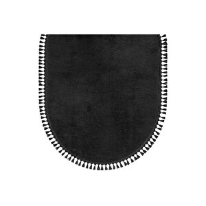 Oval Comfort Puffy Ponpon Saçaklı Peluş Halı Yolluk Siyah 80x150 cm