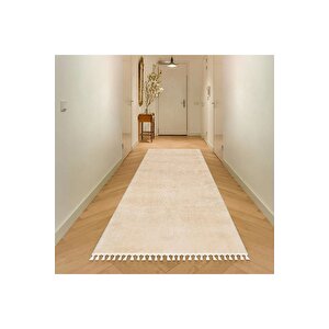 Comfort Puffy Ponpon Saçaklı Peluş Halı Yolluk Bej 120x200 cm