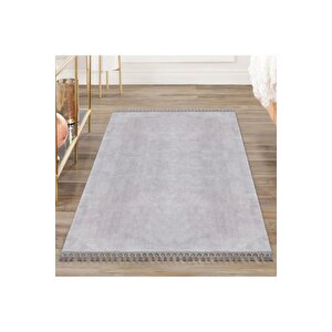 Comfort Puffy Ponpon Saçaklı Peluş Halı Yolluk Gri Saçak 100x400 cm