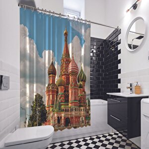 Baskılı Duş Perde Tac Mahal Manzaralı Renkli Şato Desenli 175x180 cm