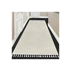 Comfort Puffy Ponpon Saçaklı Peluş Halı Yolluk Ekru